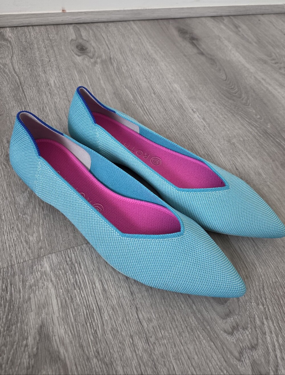 Rothy's The Point Sky Blue textile ballet flats 12 Nwob